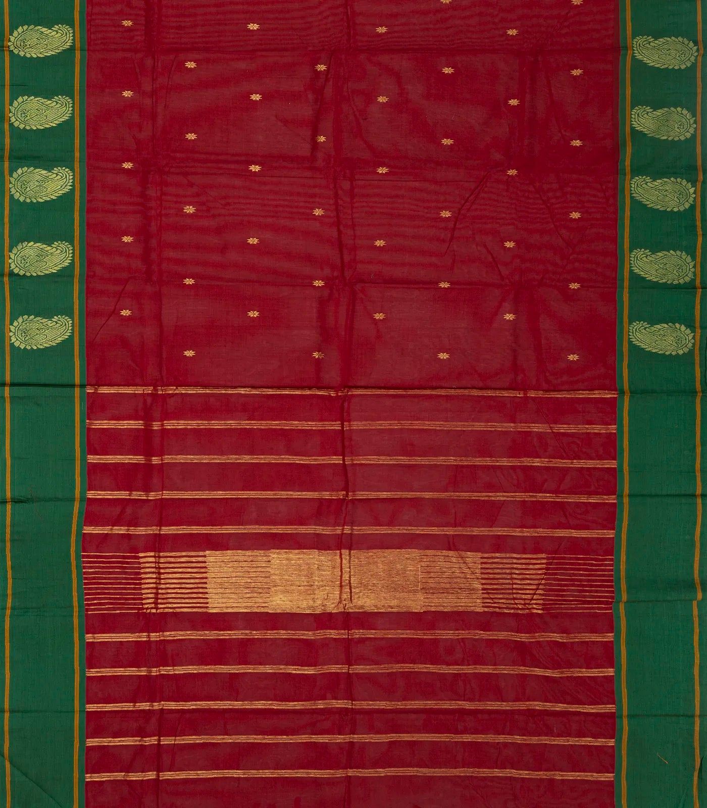 Crimson Woven Chettinad Cotton Saree With Star Buttas