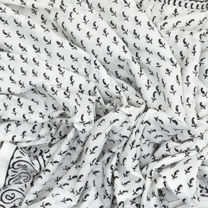 White Woven Jaipur Cotton Saree Printed With Black Mango Motifs