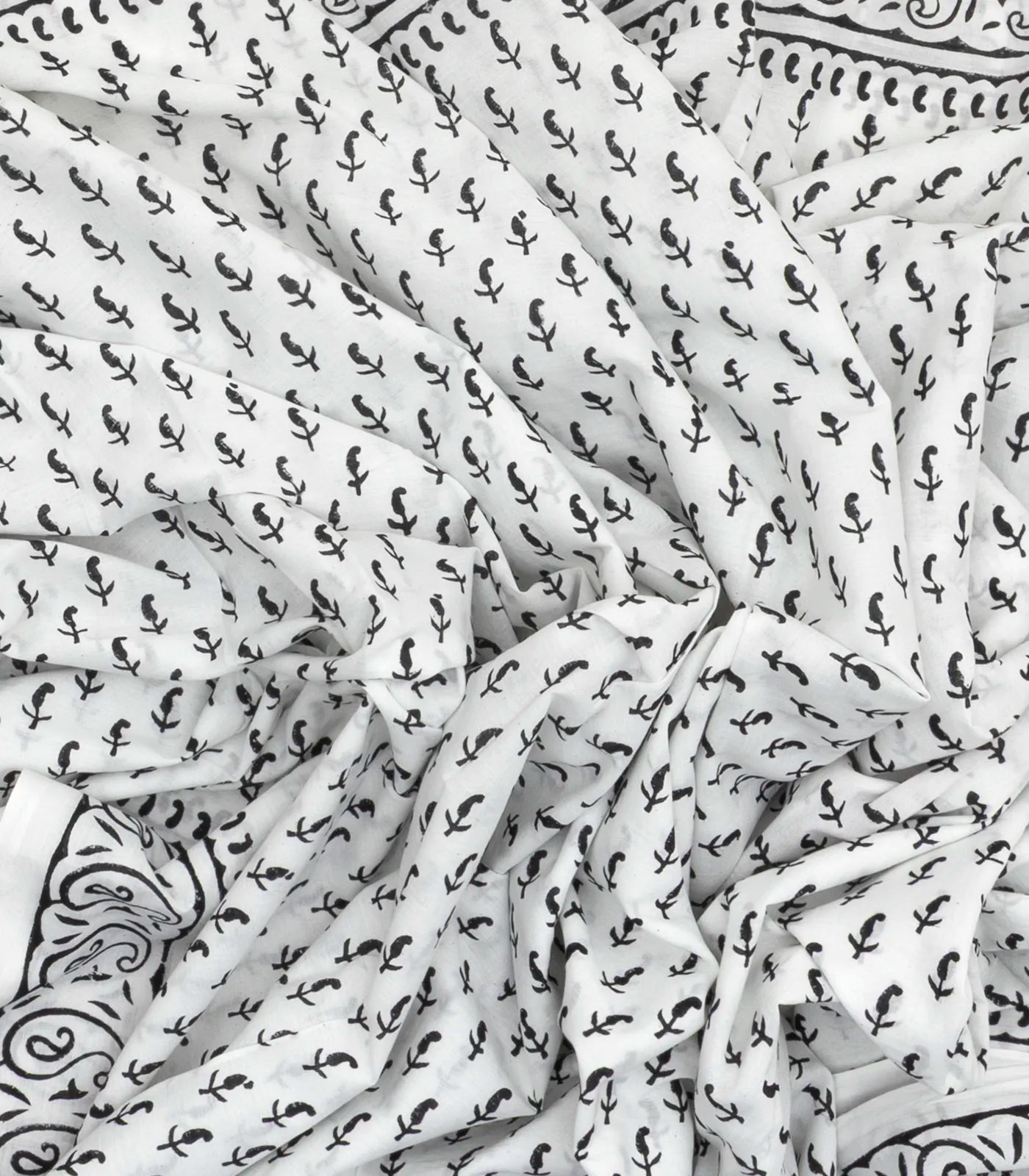 White Woven Jaipur Cotton Saree Printed With Black Mango Motifs