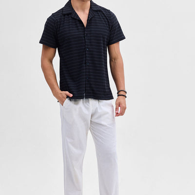 Grey Textured Stripes Shirt