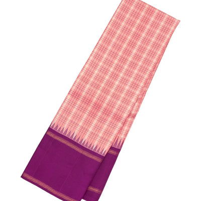 Baby Pink Handloom Korvai Kanchipuram Silk Saree With Checks