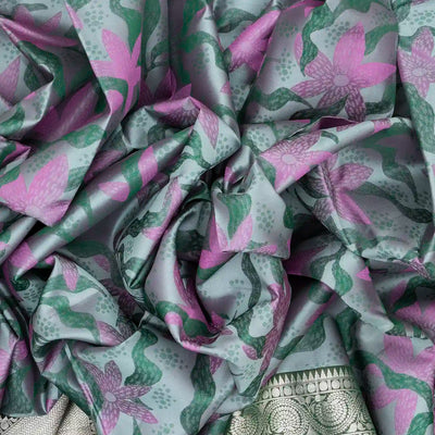 Green Handloom Kanchipuram Silk Saree With Floral Motifs