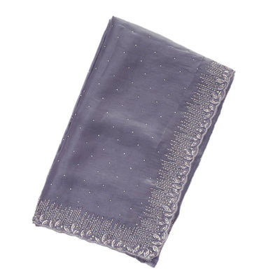 Lilac Woven Satin Saree With Embroidered Floral Motifs