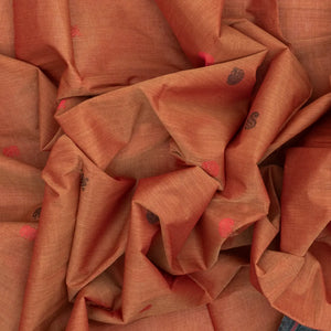 Peach Handloom Kanchi Cotton Saree With Annam & Mango Buttas