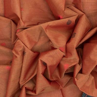 Peach Handloom Kanchi Cotton Saree With Annam & Mango Buttas