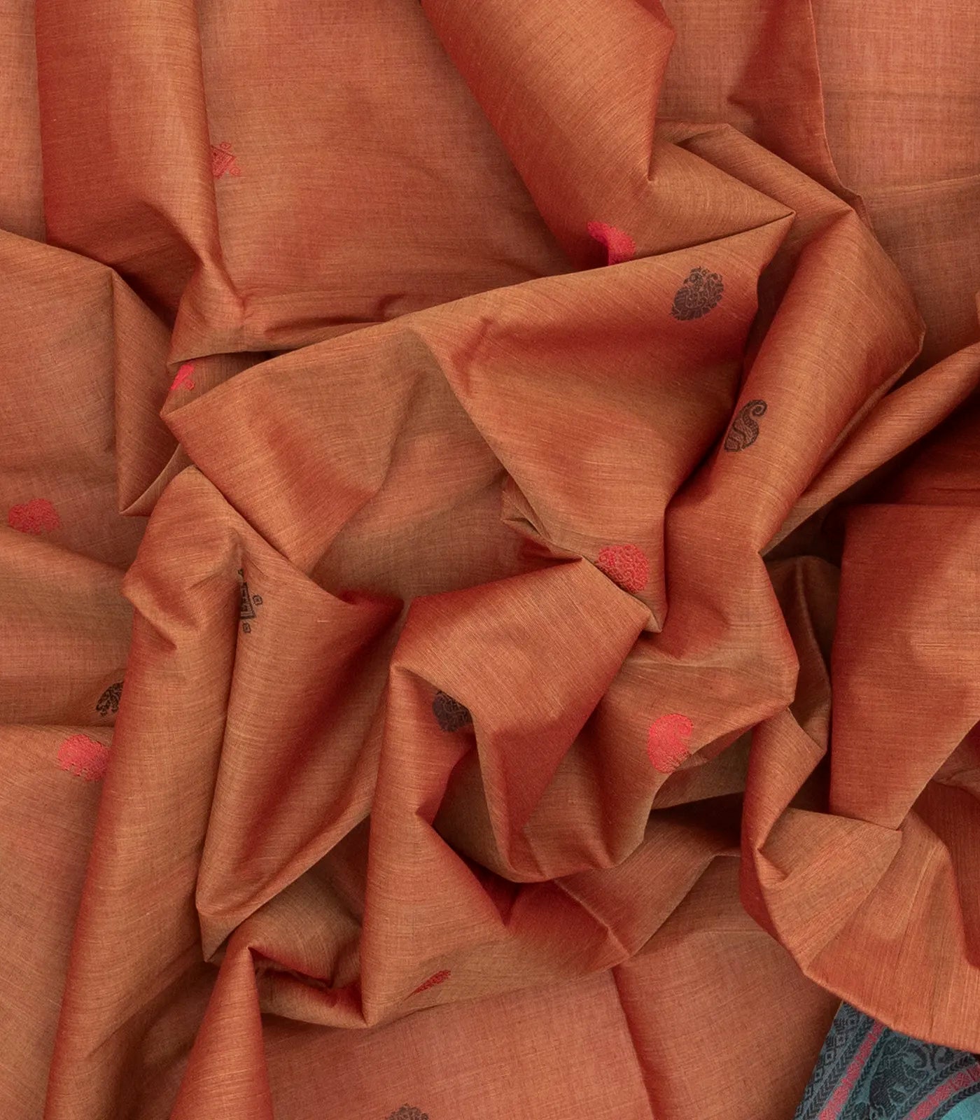 Peach Handloom Kanchi Cotton Saree With Annam & Mango Buttas