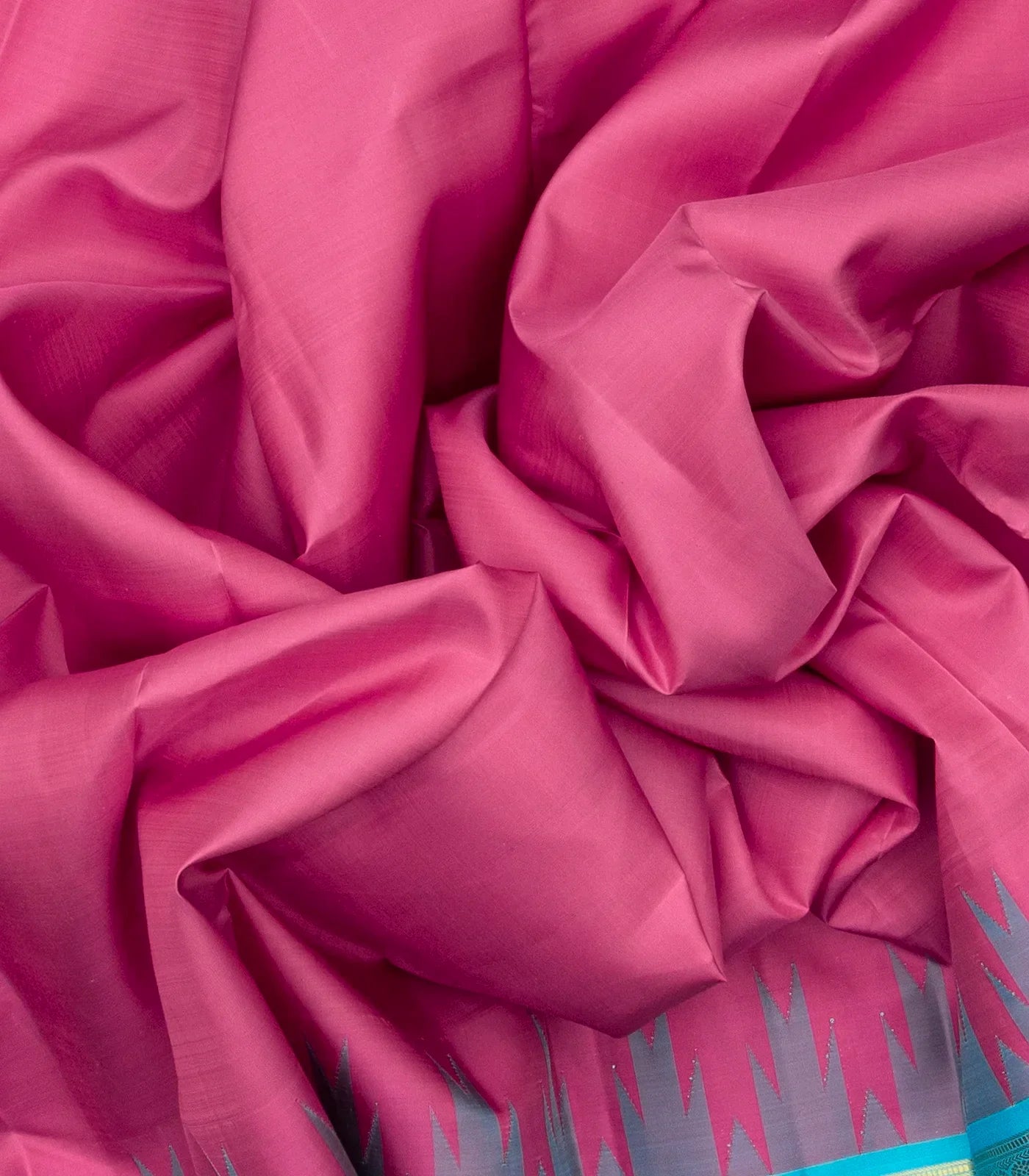 Pink Handloom Kanchipuram Korvai Silk Saree With Turquoise Border