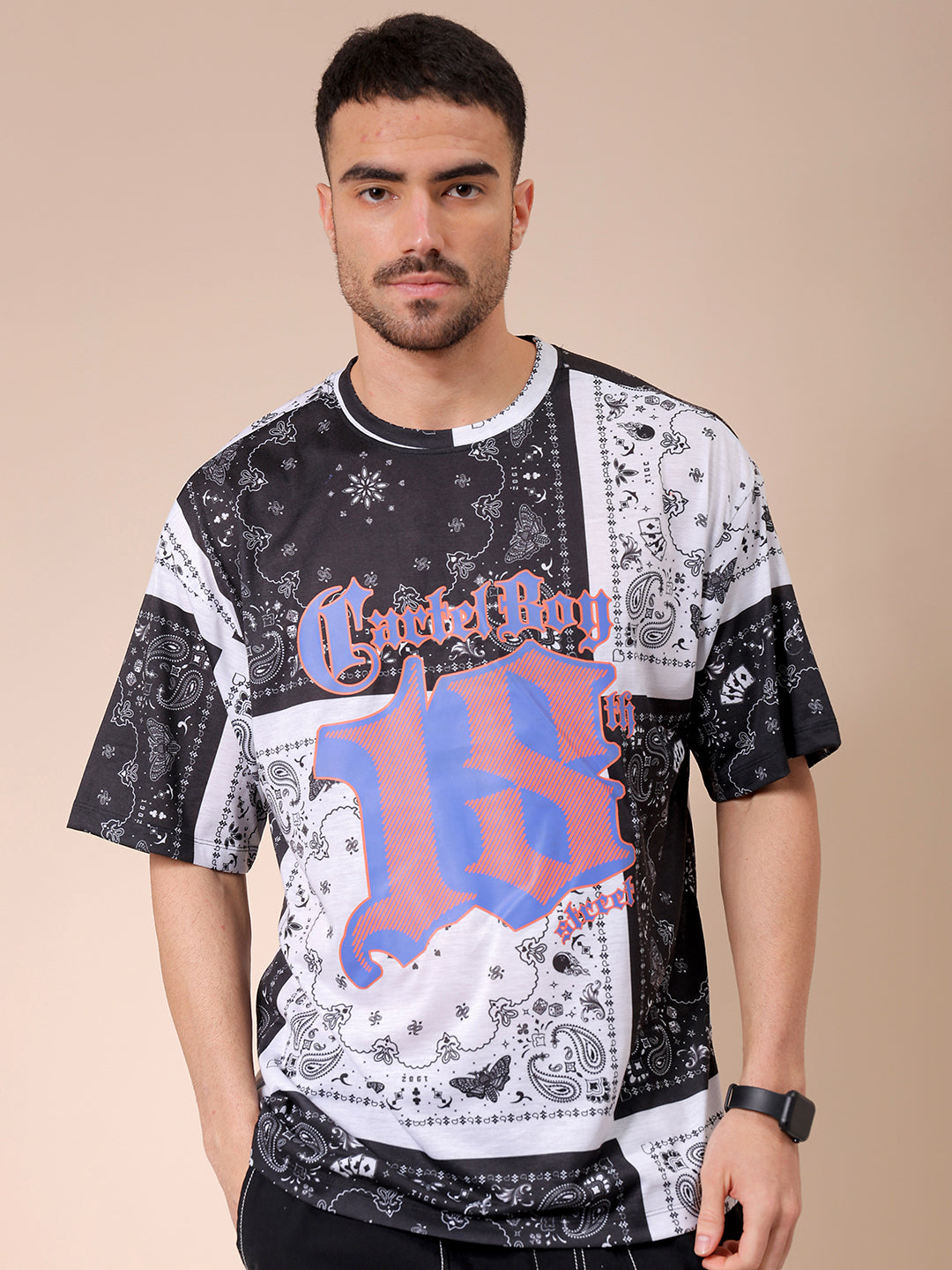 Men's White Oversized Paisley Printed T-Shirt