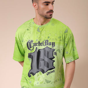 Men's Green Oversized Paisley Printed T-Shirt
