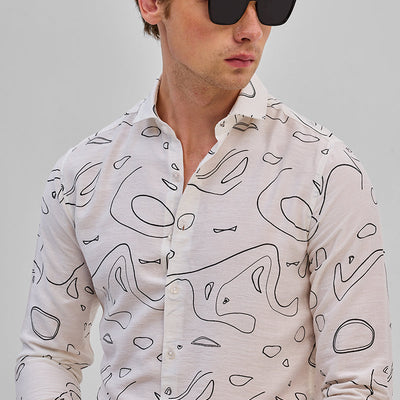 Cream Abstract Slim Fit Shirt