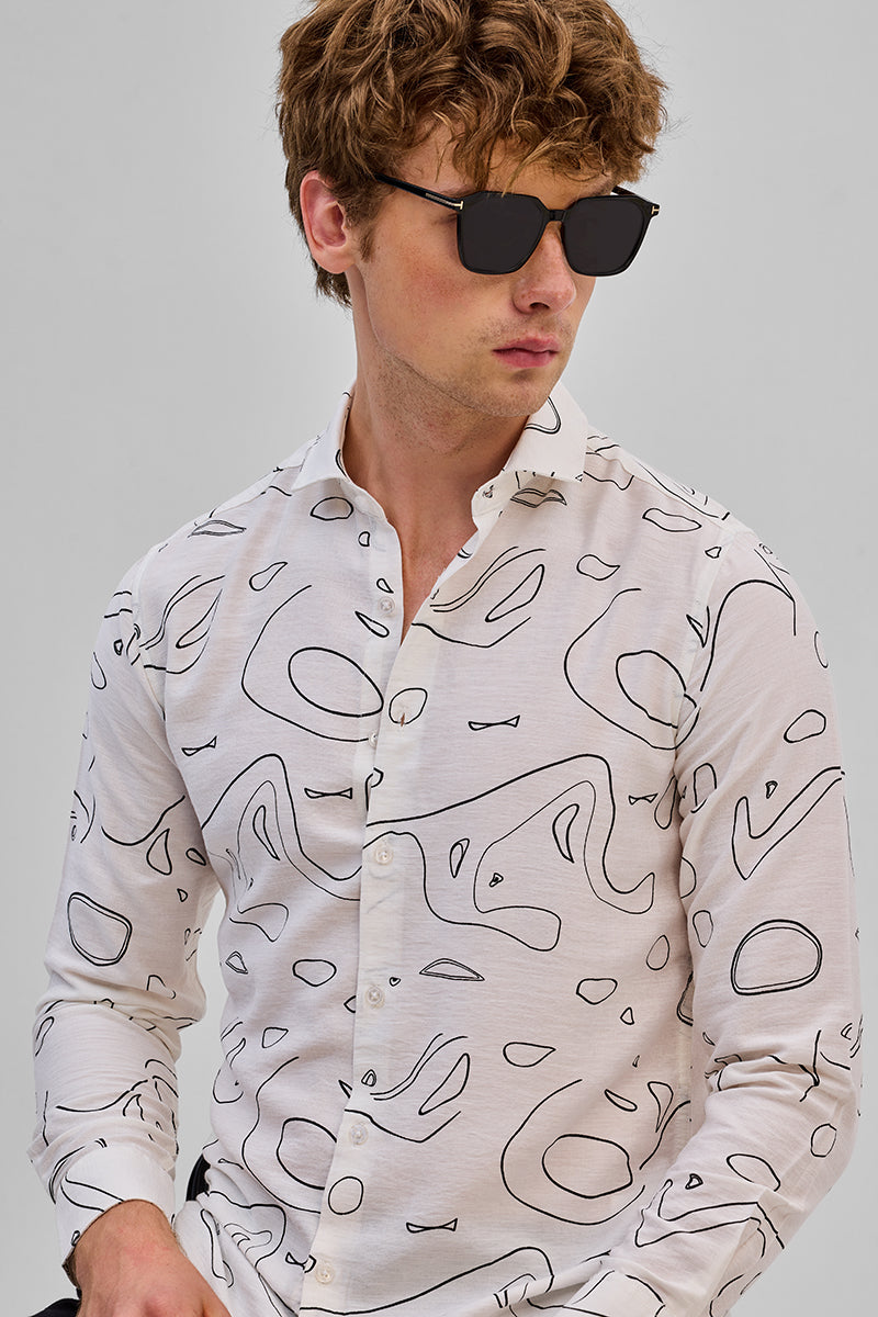 Cream Abstract Slim Fit Shirt