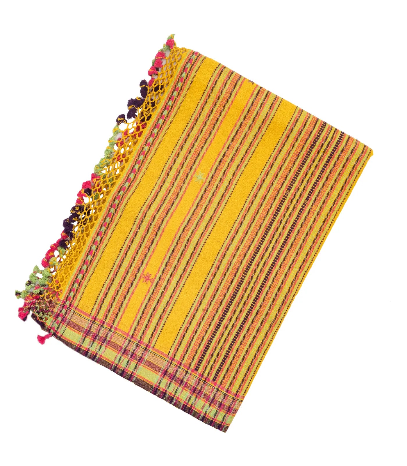 Mustard Handloom Bhujodi Cotton Saree With Buttas