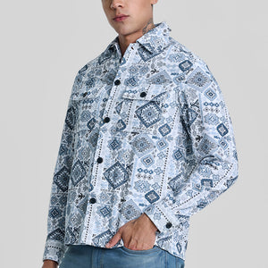 Light Blue Geometric Corduroy Jacket