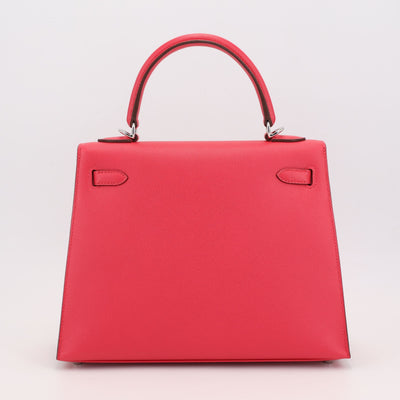 HERMÈS Kelly 25 Sellier Rose Extreme Madame Palladium hardware
