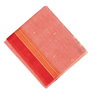 Peach Bengal Cotton Saree With Diamond Motifs