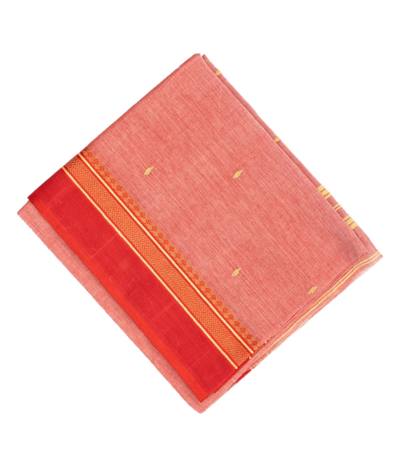 Peach Bengal Cotton Saree With Diamond Motifs