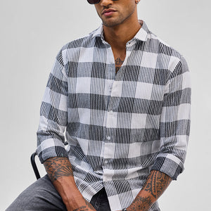 White Textured Checks Slim Fit Shirt