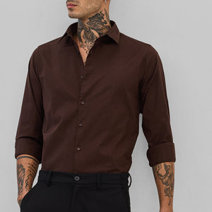Dark Brown Stretchable Slim Fit Shirt