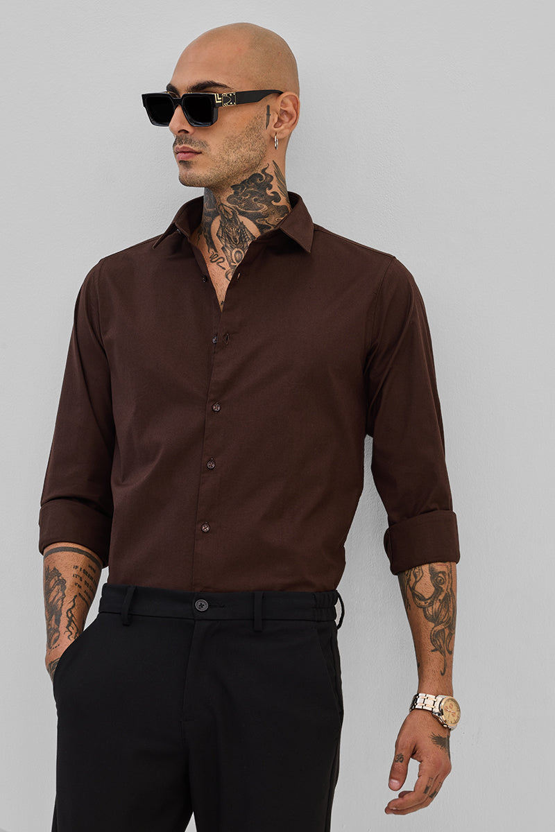 Dark Brown Stretchable Slim Fit Shirt