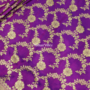 Purple Floral Designer Katan Silk Banarasi Saree