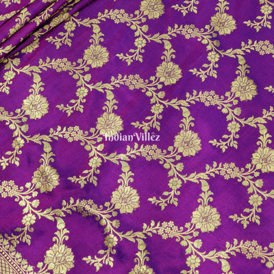 Purple Floral Designer Katan Silk Banarasi Saree