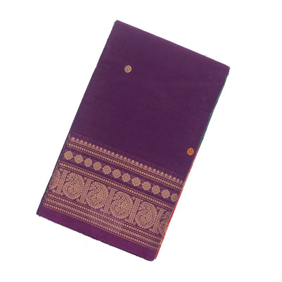 Purple Handloom Kanchi Cotton Saree With Coin Buttas