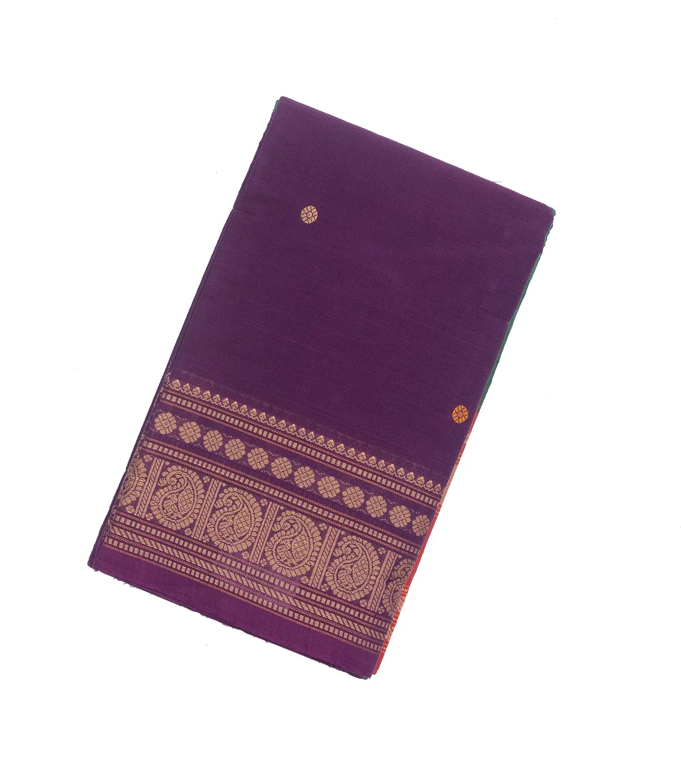 Purple Handloom Kanchi Cotton Saree With Coin Buttas