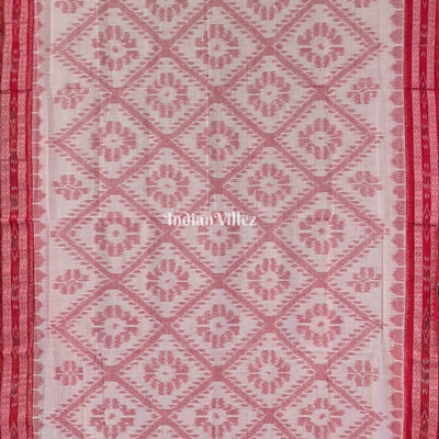 Off White Maroon Maniabandha Odisha Ikat Cotton Saree