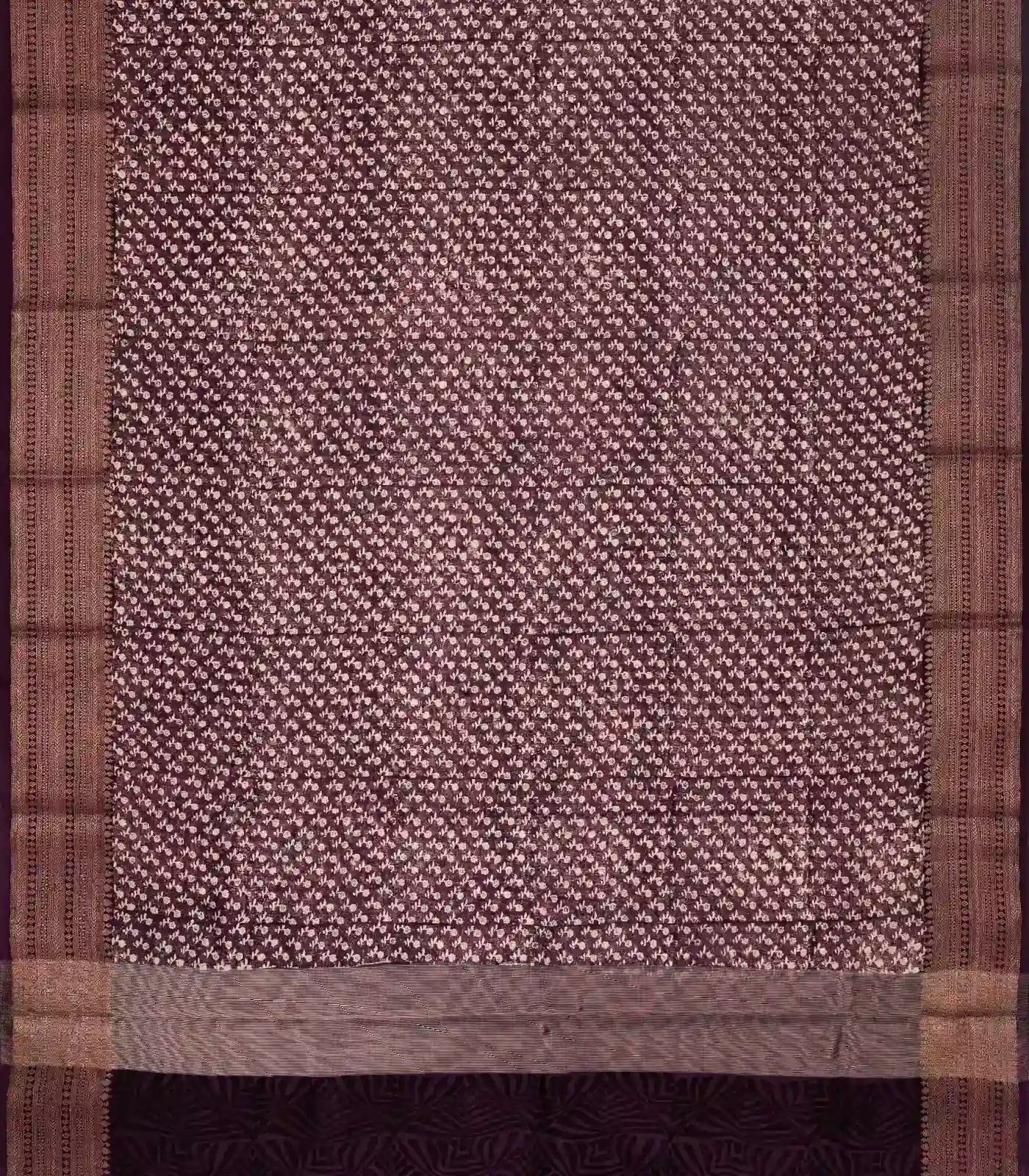 Burgundy Woven Chanderi Cotton Saree With Printed Small Floral Motifs