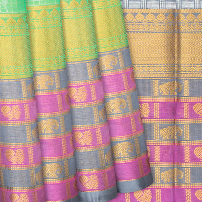 Aquamarine Handloom Chirala Soft Silk Saree With Checks-Aquamarine