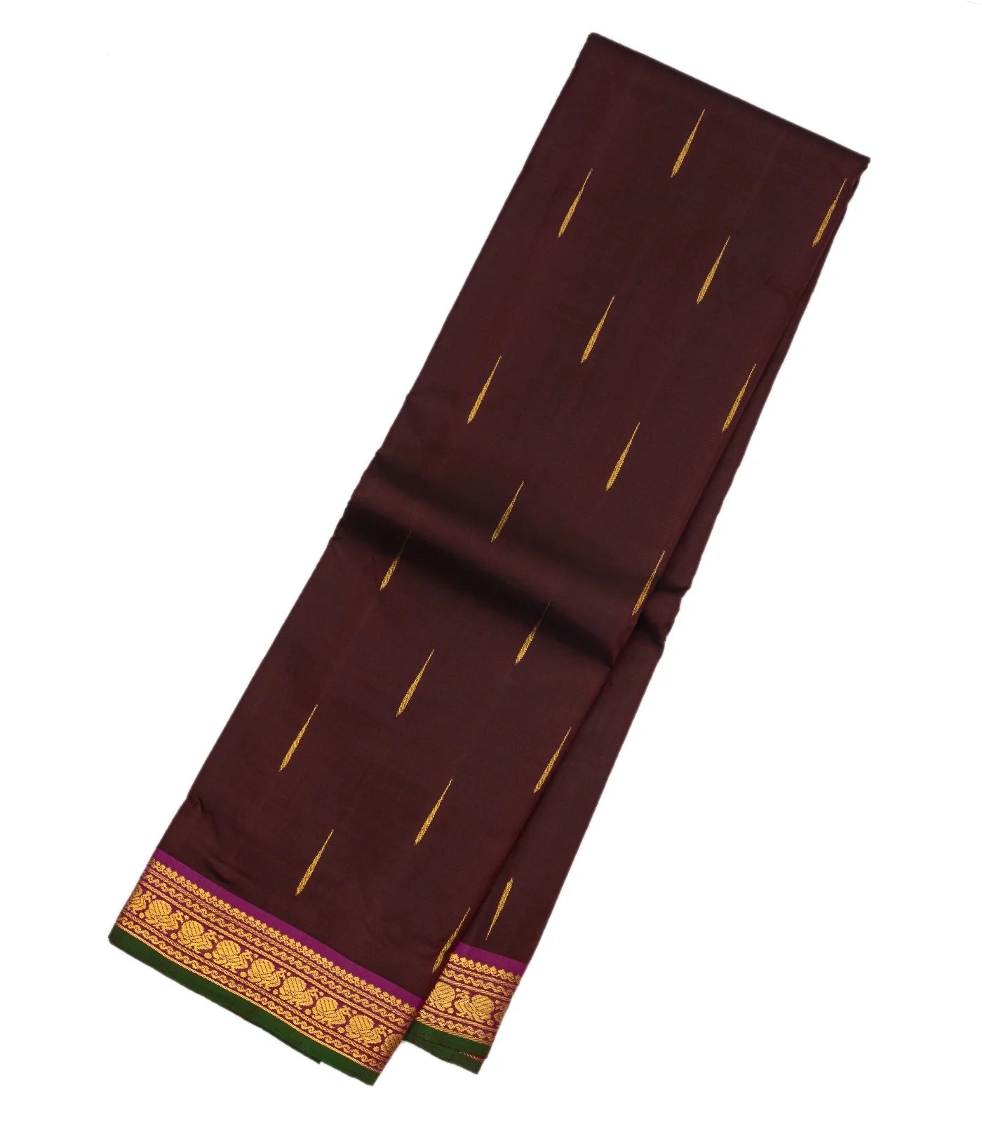 Maroon Handloom Kanchipuram Silk Saree With Jasmine Bud Motifs