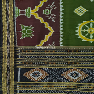 Burgundy Olive Green Odisha Handloom Khandua Silk Saree