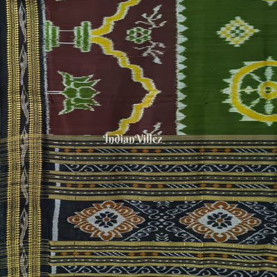 Burgundy Olive Green Odisha Handloom Khandua Silk Saree