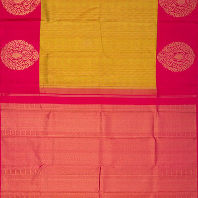 Mustard Handloom Kanchipuram Silk Saree With Abstract Stripes