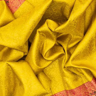 Lemon Yellow Handloom Kanchipuram Korvai Silk Saree With Meena Motifs