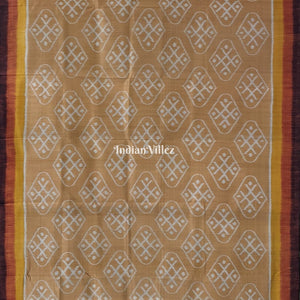 Peach Odisha Ikat Contemporary Silk Saree with Double Pallu