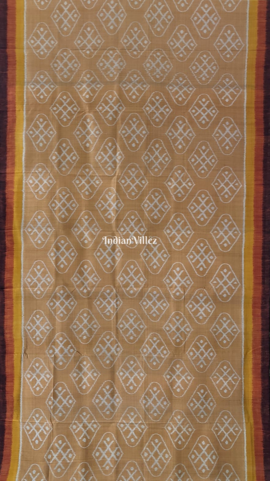 Peach Odisha Ikat Contemporary Silk Saree with Double Pallu
