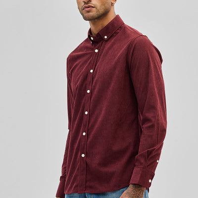 Maroon Slim Fit Corduroy Shirt