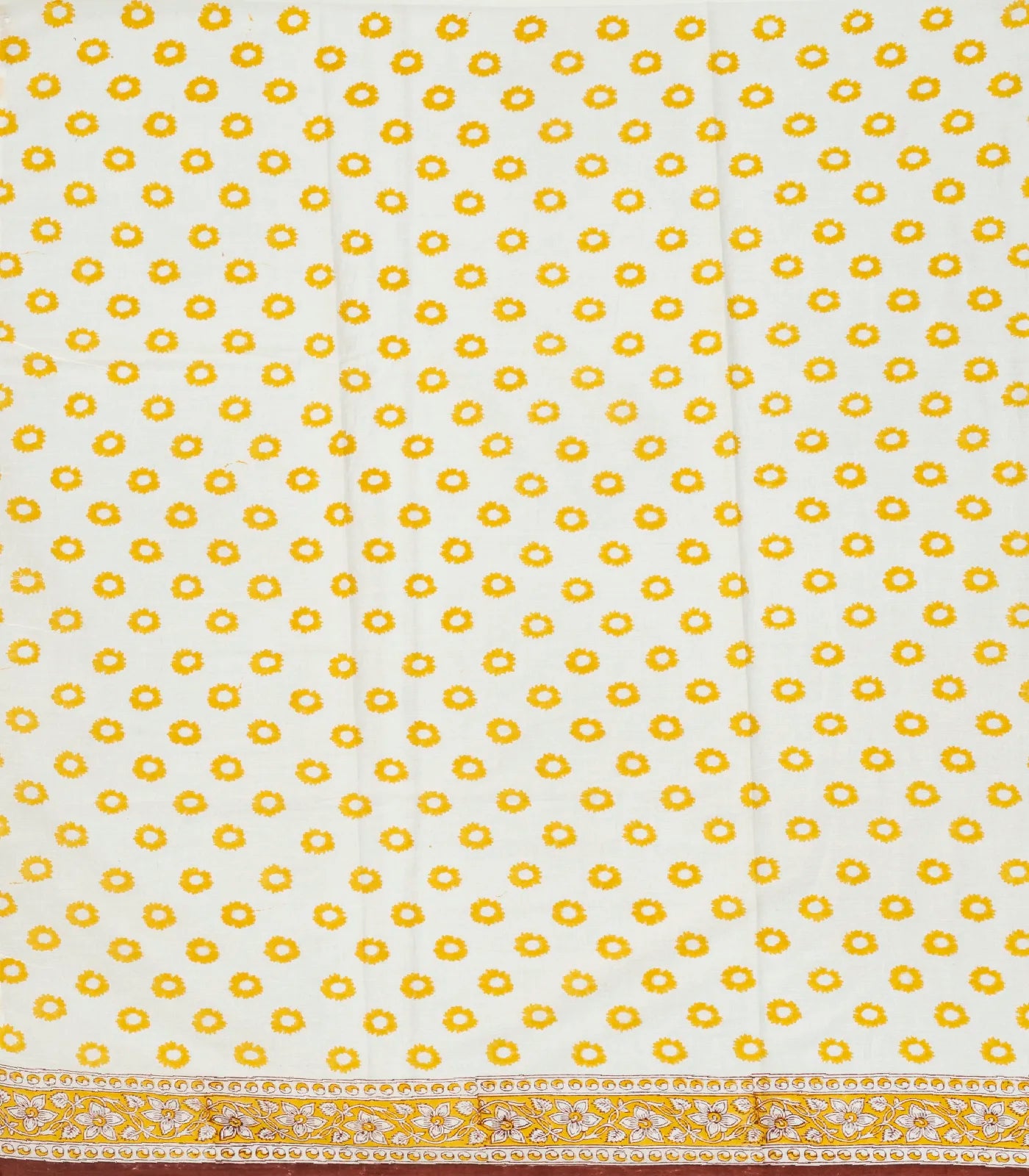 White Woven Jaipur Cotton Saree Printed With Flower Motifs