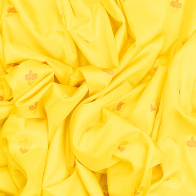 Yellow Handloom Uppada Silk Saree With Floral Buttas & Pink Pallu