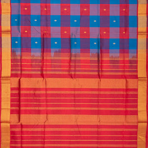 Multicolour Handloom Silk Cotton Saree With Checks And Buttas
