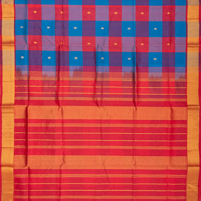 Multicolour Handloom Silk Cotton Saree With Checks And Buttas