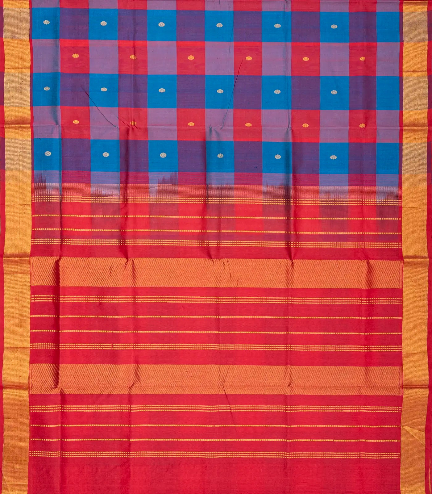 Multicolour Handloom Silk Cotton Saree With Checks And Buttas