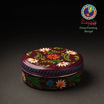 Brown - Banaras Handpainted Stainless Steel Masala Box (8 x 8 in)