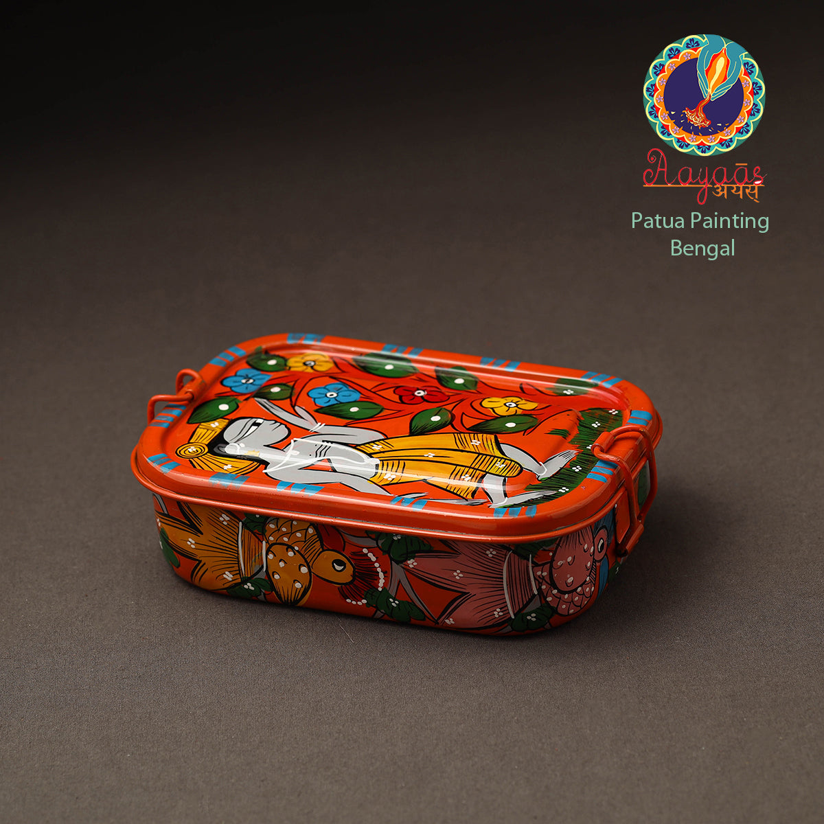 Bengal Patua Handpainted Stainless Steel Lunch Box (6 x 4 in)