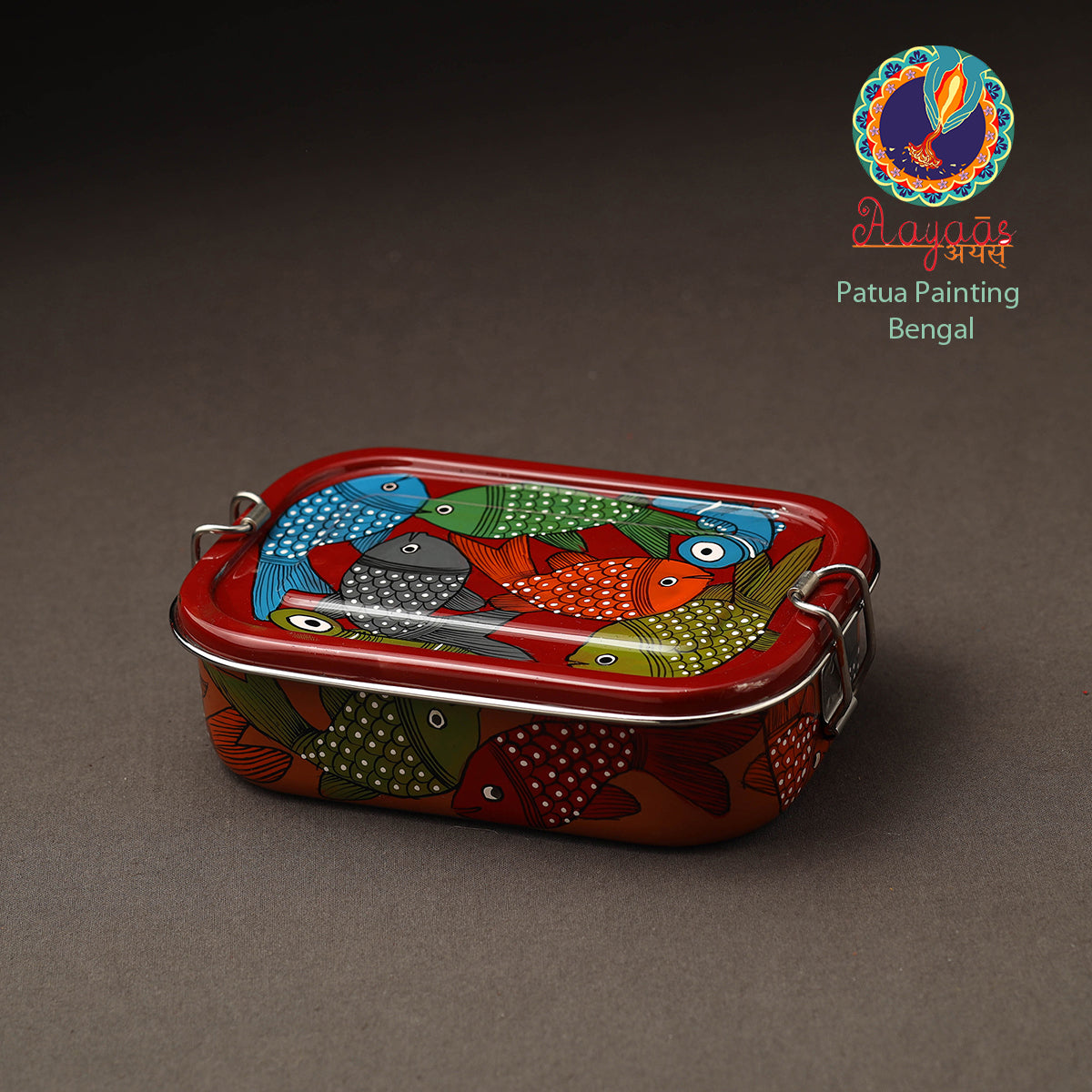 Bengal Patua Handpainted Stainless Steel Rectangle Lunch Box (6 x 4 in)