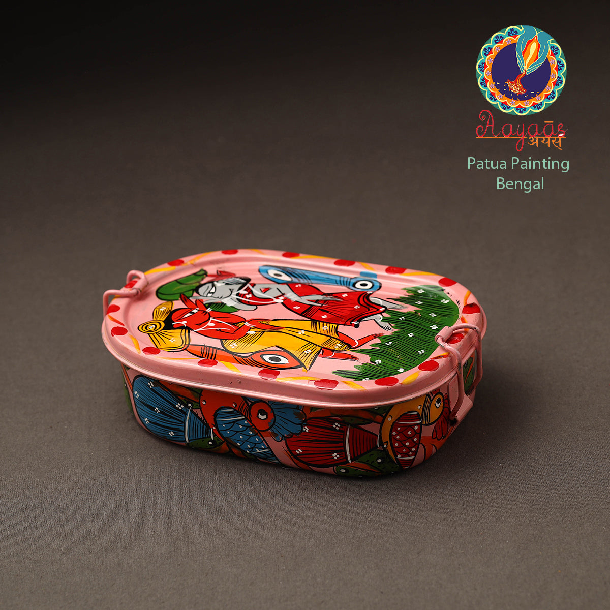Bengal Patua Handpainted Stainless Steel Rectangle Lunch Box (6 x 4 in)