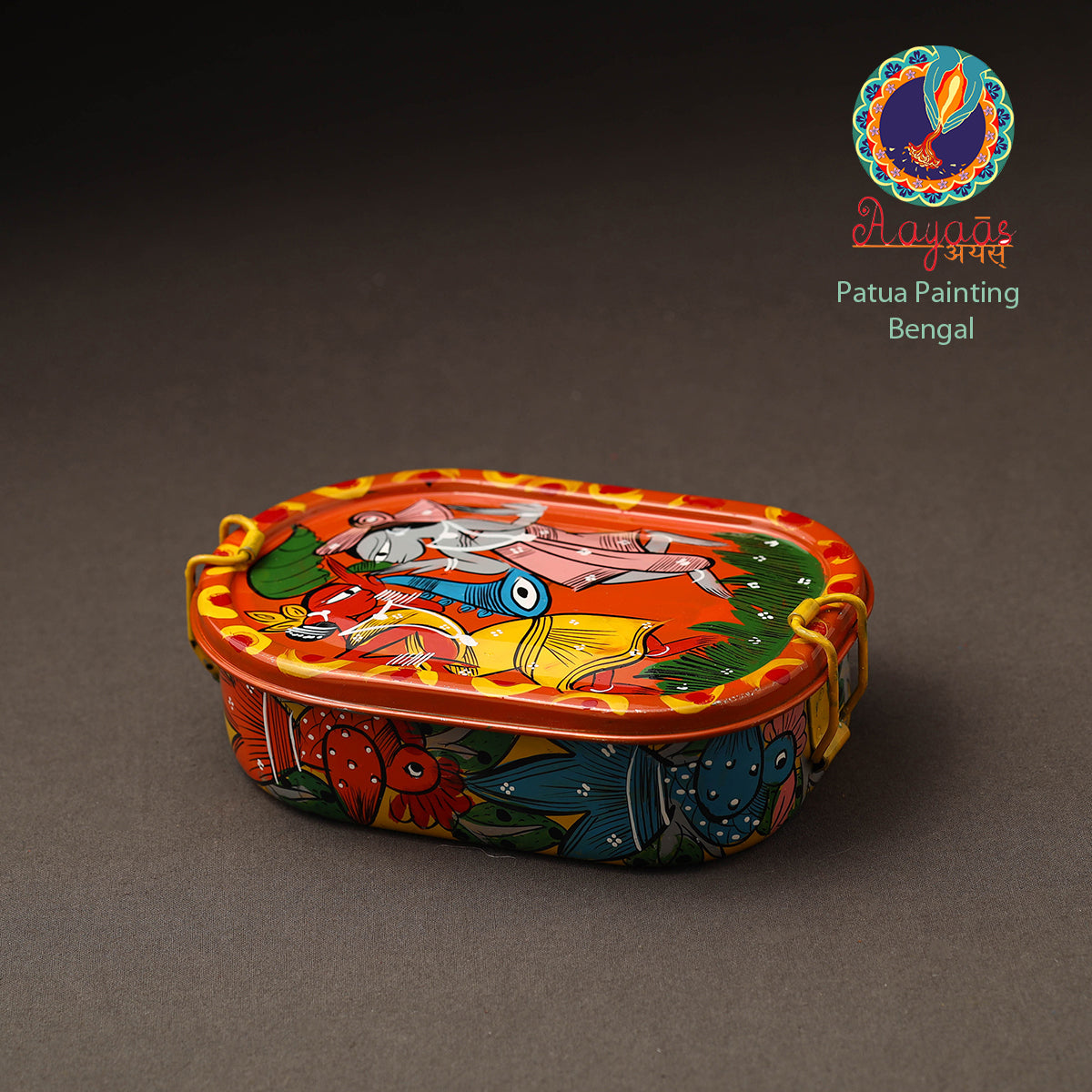Bengal Patua Handpainted Stainless Steel Rectangle Lunch Box (6 x 4 in)