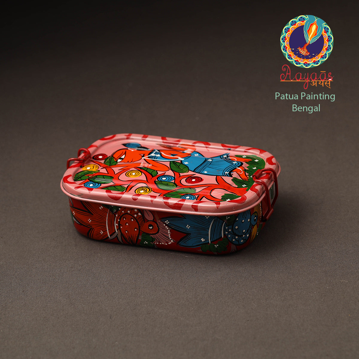 Bengal Patua Handpainted Stainless Steel Rectangle Lunch Box (6 x 4 in)
