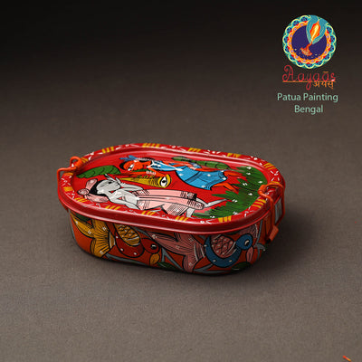 Bengal Patua Handpainted Stainless Steel Rectangle Lunch Box (6 x 4 in)